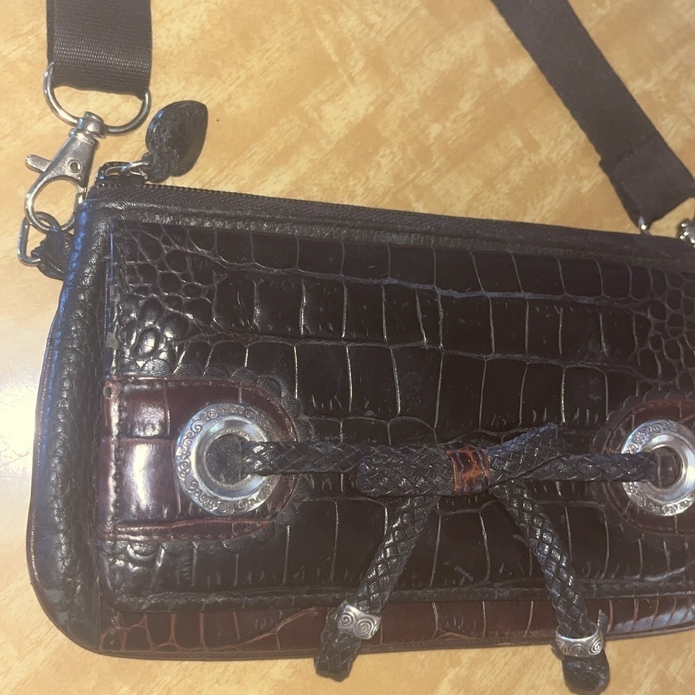 Brighton Black & Brown leather faux Crocodile texture Embossed Crossbody Bag - Picture 4 of 13
